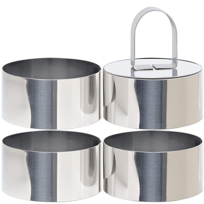 HULISEN Round Cake Ring Mold, Stainless Steel 3 inch Dessert Mousse Molds with Pusher & Lifter Cooking Rings, Tuna Tartare Mold (Include 4 Rings and 1 Pusher) 🍁 All In One Marketplace Canada