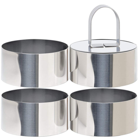 HULISEN Round Cake Ring Mold, Stainless Steel 3 inch Dessert Mousse Molds with Pusher & Lifter Cooking Rings, Tuna Tartare Mold (Include 4 Rings and 1 Pusher) 🍁 All In One Marketplace Canada