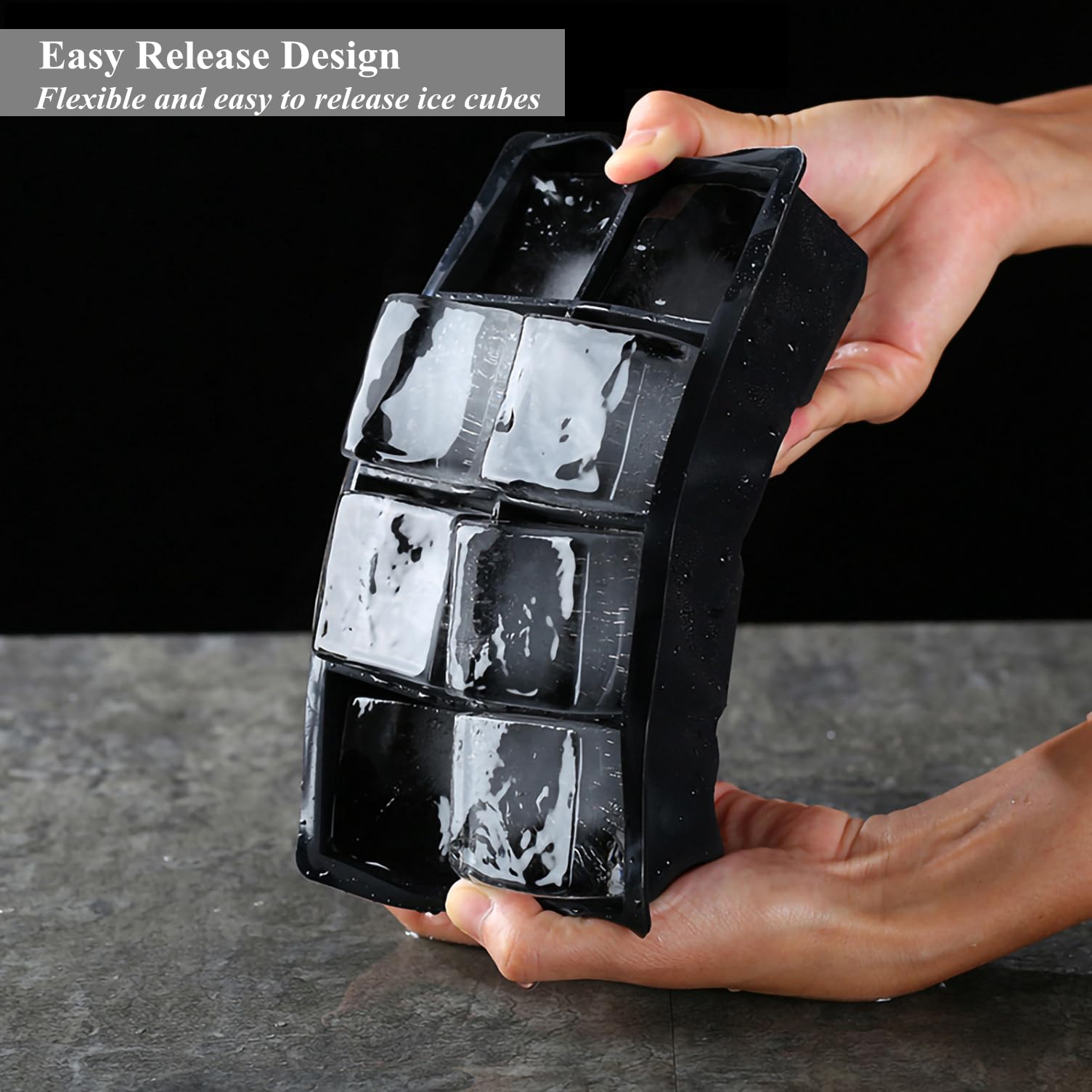 Bangp Large Ice Cube Tray for Whiskey,2 Pack Stackable Big Ice Cube Molds Make 16 Big Whiskey Ice Cubes,Easy Release Square Ice Cube Maker for Cocktails,Whiskey,Soups and Frozen Treats - Available at All In One Marketplace Canada