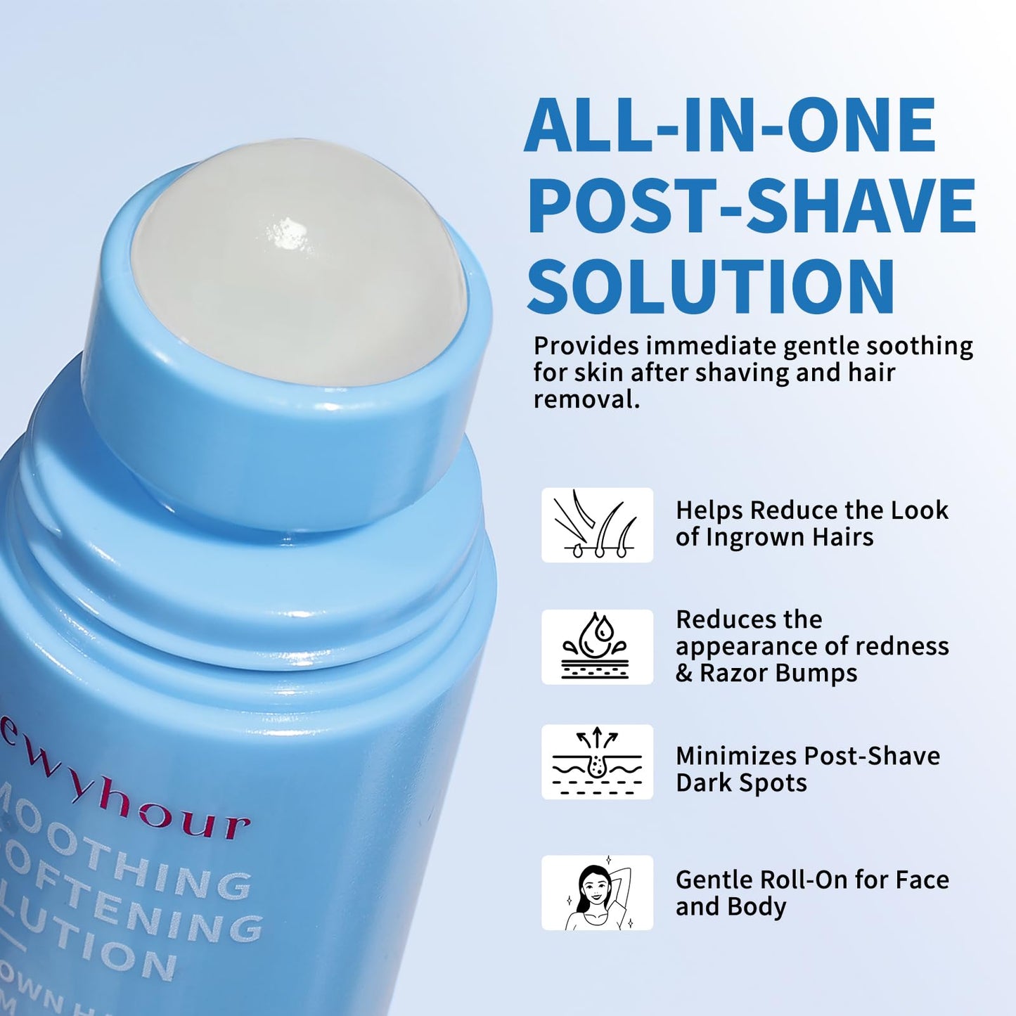 dewyhour Ingrown Hair & After Shave Soothing Serum – Soothes Razor Irritation, Targets Dark Spots, Helps With Razor Bumps for Face, Underarms, Neck & Bikini Area. Korean Skincare Roll-On for Men & Women