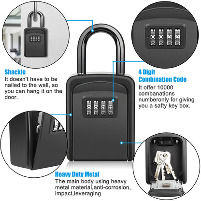 Key Lock Box, [No Installation Require] Diyife Portable Outdoor Lock Box for Keys with Removable Shackle, 5 Keys Capacity, Weatherproof 4-Digit Combination Key Safe for Home AirBnb Office