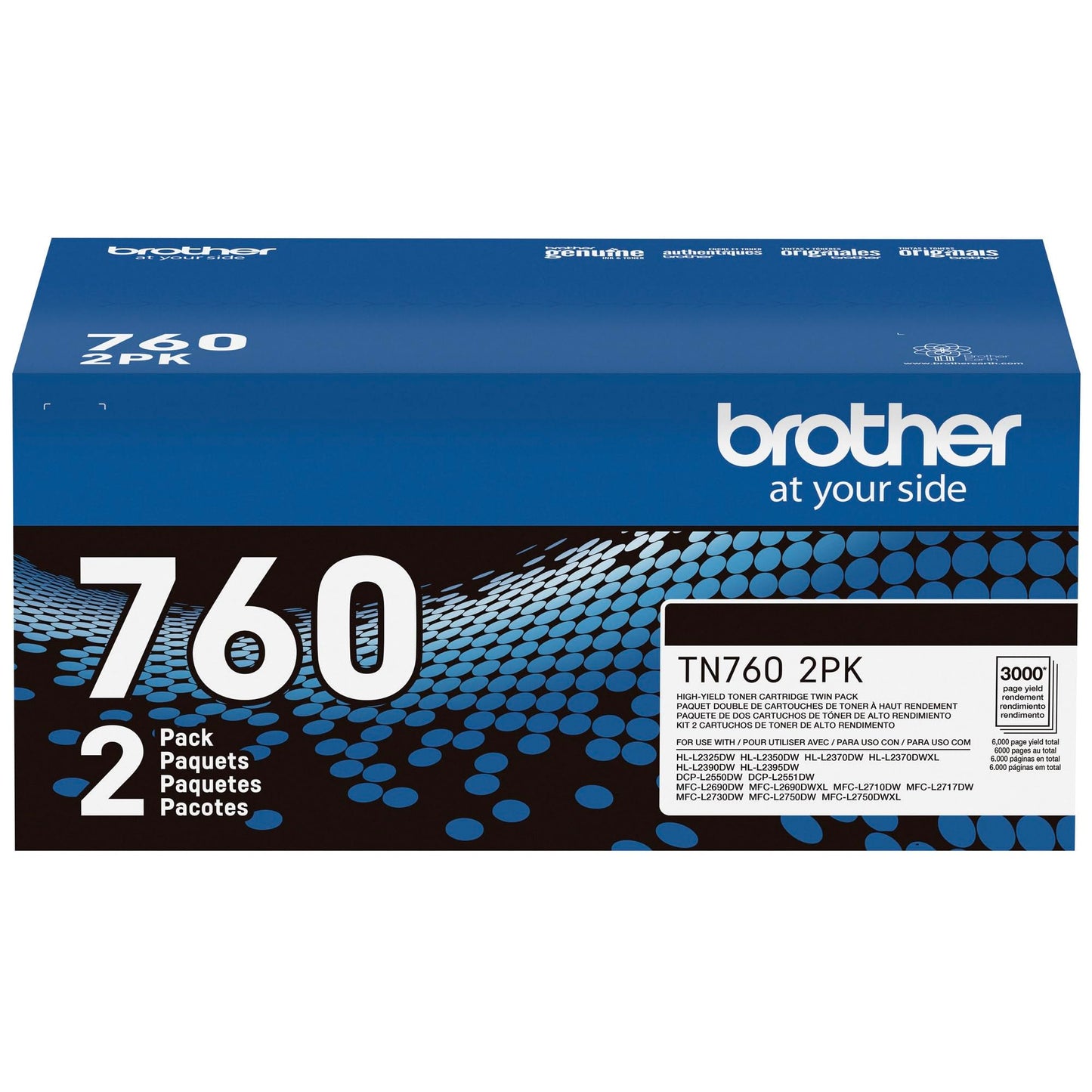 Brother Original TN760 High-Yield Black Toner Cartridge Value Pack (2), Higher Yield for Value, Original Toner Replacement cartridges,for Brother Laser Printers HL-L2395DW, DCP-L2550DW and More