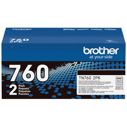 Brother Original TN760 High-Yield Black Toner Cartridge Value Pack (2), Higher Yield for Value, Original Toner Replacement cartridges,for Brother Laser Printers HL-L2395DW, DCP-L2550DW and More