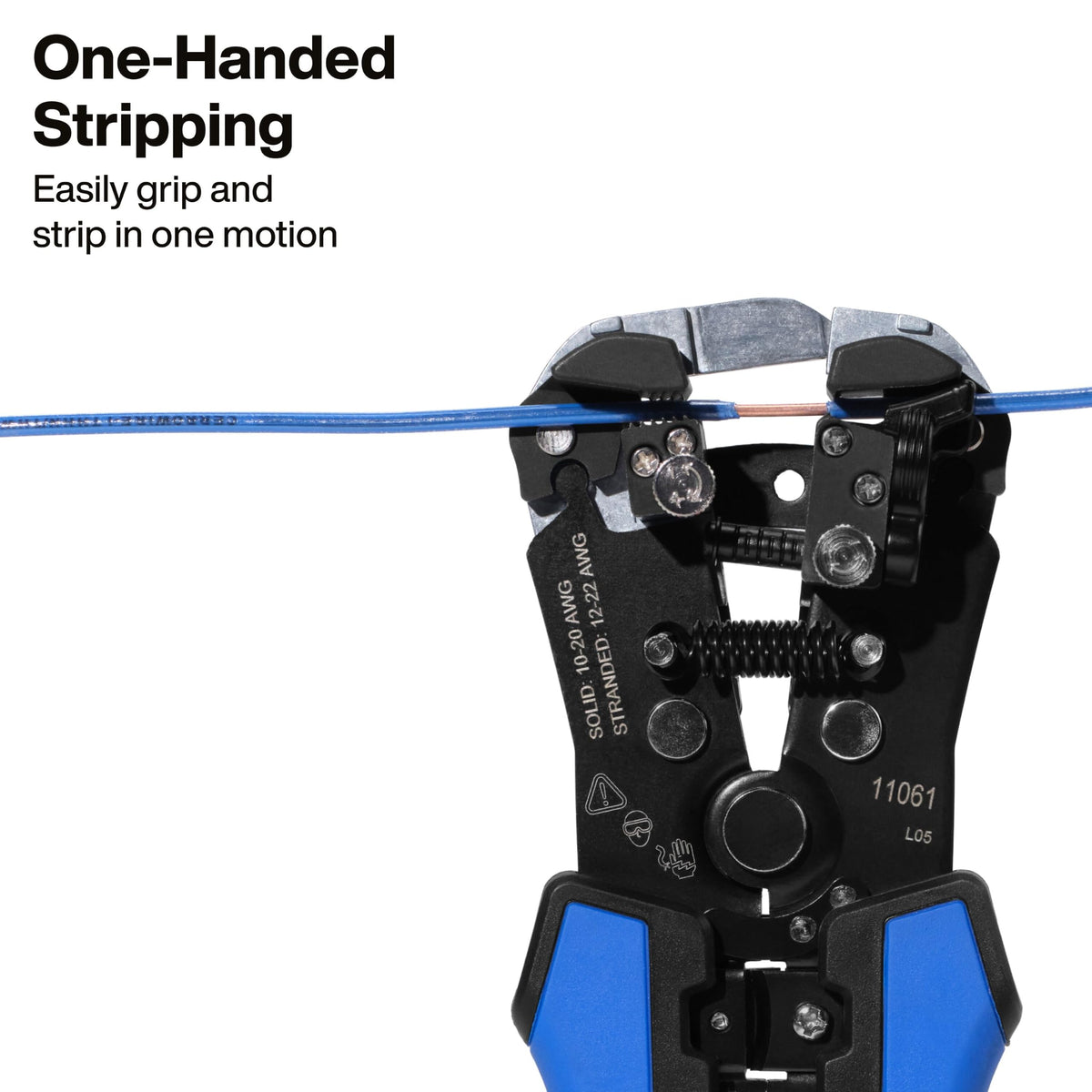 Klein Tools 11061 Self-Adjusting Stripper/Cutter, Heavy Duty, for 10-20 AWG Solid, 12-22 AWG Stranded, and Romex Wire 12/2 and 14/3