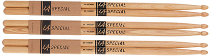 LA Specials Hickory 5A Drum Sticks, Wood Tip, 3-Pair Pack