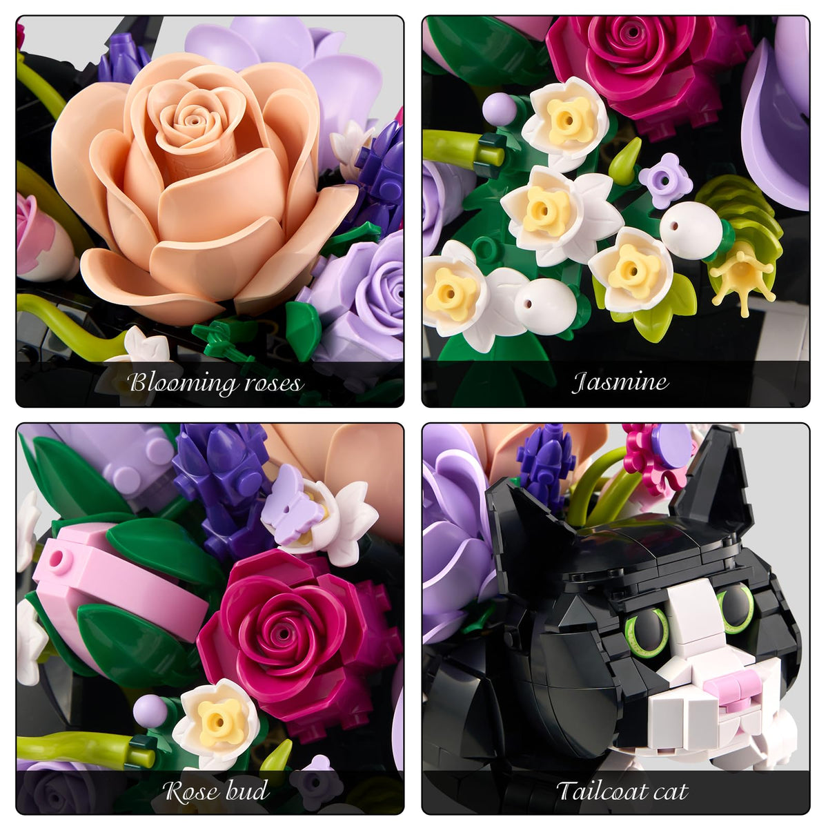 Tuxedo Cat Rose Bouquet Succulent Plants Building Blocks,Flower Botanicals 🍁 All In One Marketplace Canada