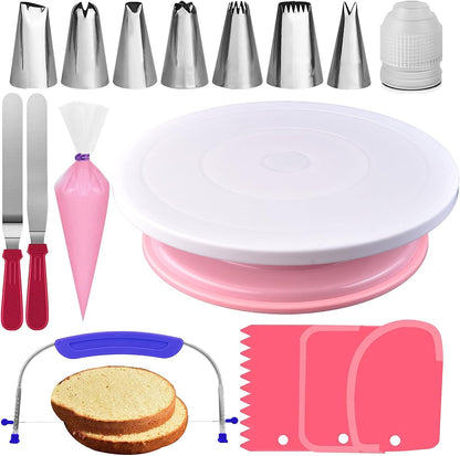 RFAQK 35 PCs Cake Decorating Kit with Cake Turntable -Leveler- Cake Stand with Non slip Base-7 Piping Tips & 20 Bags-Straight & Offset Spatula- Scraper Set-EBook-Cake Decorations & Baking Supplies Set 🍁 All In One Marketplace Canada
