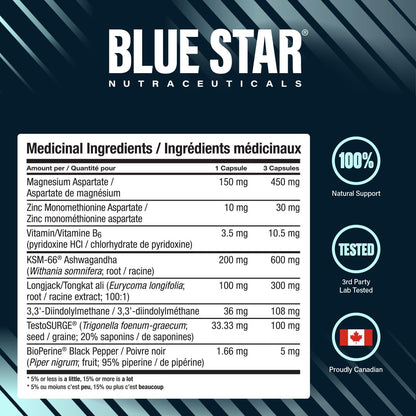 Blue Star Nutraceuticals Status - Natural Testosterone Support, Helps Increase Testosterone Levels & Muscle Strength, Clinically Researched Ingredients, 90 Veggie Caps, 30 Day Supply (NPN 80083809) - Available at All In One Marketplace Canada