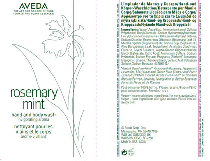 Aveda Rosemary Mint Hand & Body Wash | Liquid Hand Soap and Body Wash | with Invigorating Aroma of Certified Organic Peppermint & Rosemary, 250ml 🍁 All In One Marketplace Canada