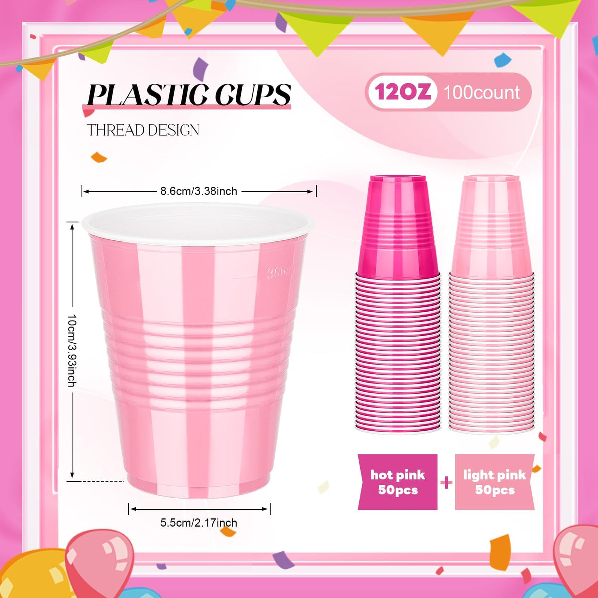 100 Pack 12oz Pink Plastic Party Cups in Light and Hot Pink 🍁 All In One Marketplace Canada
