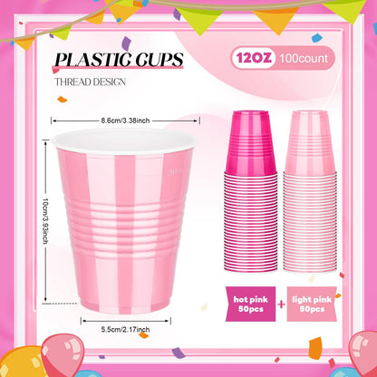 100 Pack 12oz Pink Plastic Party Cups in Light and Hot Pink 🍁 All In One Marketplace Canada