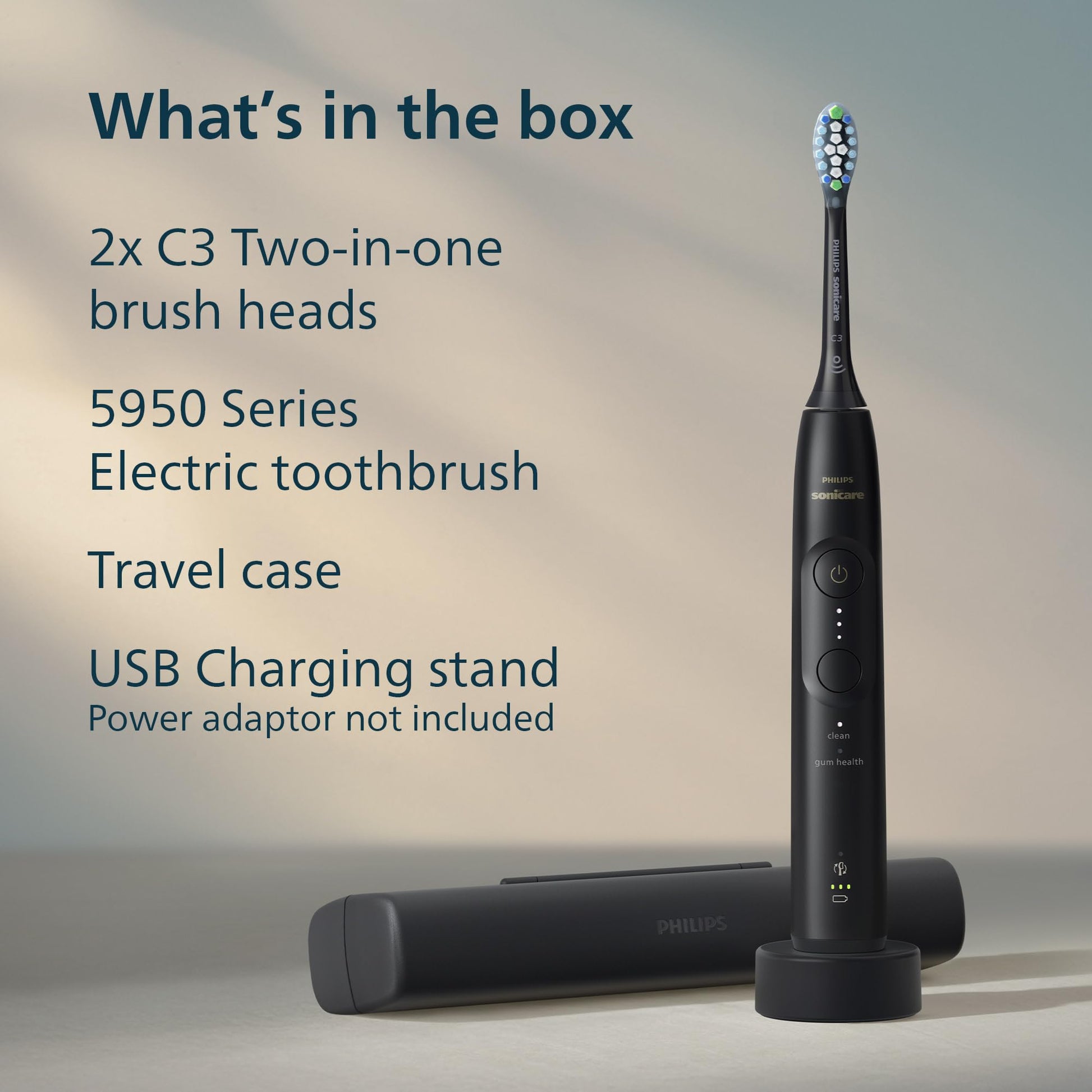 Philips Sonicare 5950 Rechargeable Electric Toothbrush, 2 Brush Head, Black Philips Sonicare