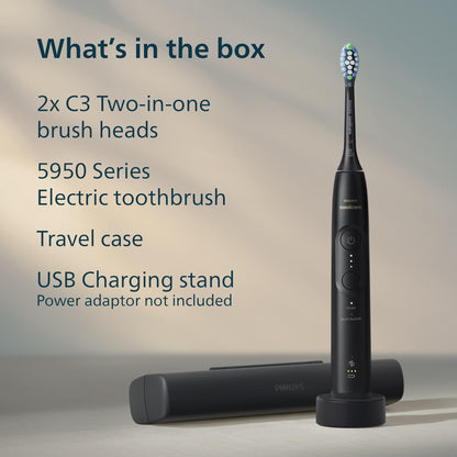 Philips Sonicare 5950 Rechargeable Electric Toothbrush, 2 Brush Head, Black Philips Sonicare