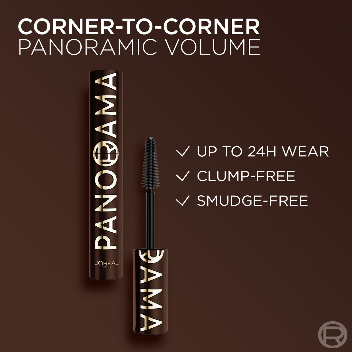 L’Oreal Paris Voluminous Panorama Chromatic Mascara, Volumizing and Lengthening Brown Mascara, Longwear, Smudge-Resistant and Washable, 705 Brown Leather