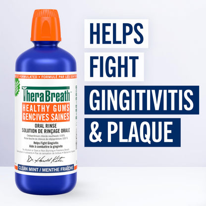 TheraBreath Healthy Gums Oral Rinse, Helps Fight Gingivitis. Alcohol-Free & Dye-Free Mouthwash, Certified Vegan, Halal, Kosher & Gluten-Free, Clean Mint, 1L (Pack of 1)