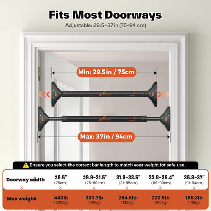 Sportneer Pull Up Bar Doorway Chin Up Bar No Screws Door Frame Chin Up Push Up Sit Up Bar Adjustable 75-94cm (29.5''-37'') Up to 200kg Capacity Workout Bar - Available at All In One Marketplace Canada
