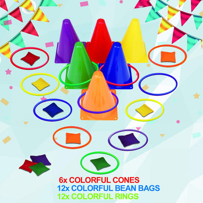 unanscre 31PCS 3 in 1 Carnival Outdoor Games Combo Set for Kids, Soft Plastic Cones Bean Bags Ring Toss Game, Gift for Birthday Party/Xmas - Available at All In One Marketplace Canada