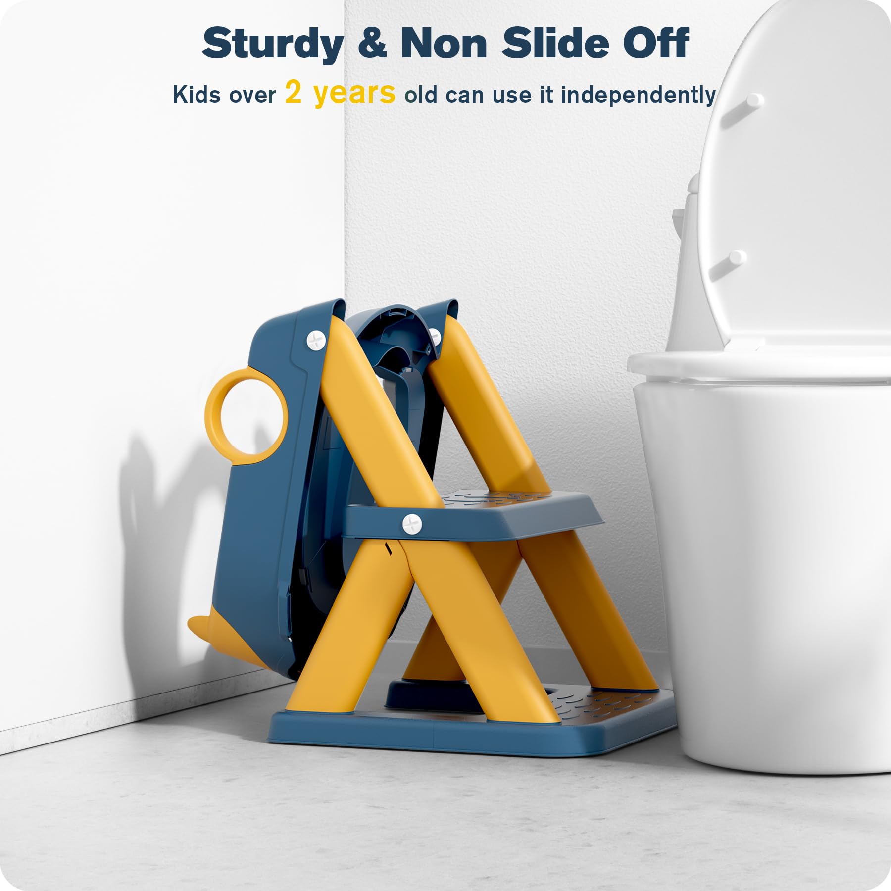 Rabb 1st Potty Training Seat, Upgrade Toddler Toilet Seat for Kids Boys Girls, 2 in 1 Potty Training Toilet for Kids, Splash Guard Anti-Slip Pad Step Stool(Blueyellow)