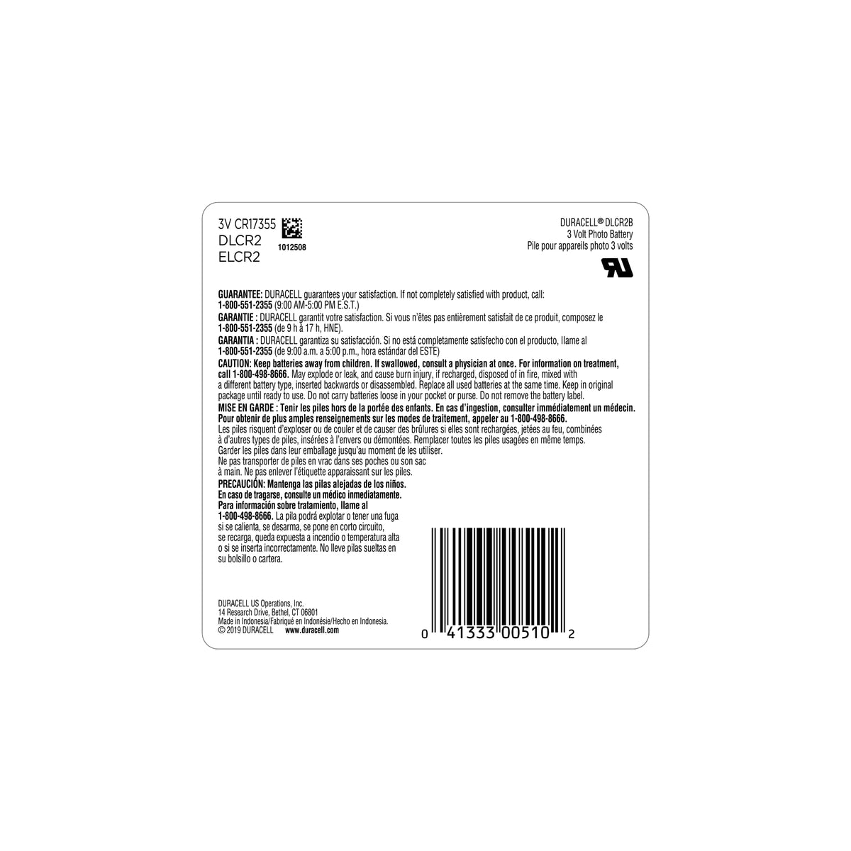 Duracell CR2 3V High Power Lithium Battery, 2 Count, 10-Year Storage