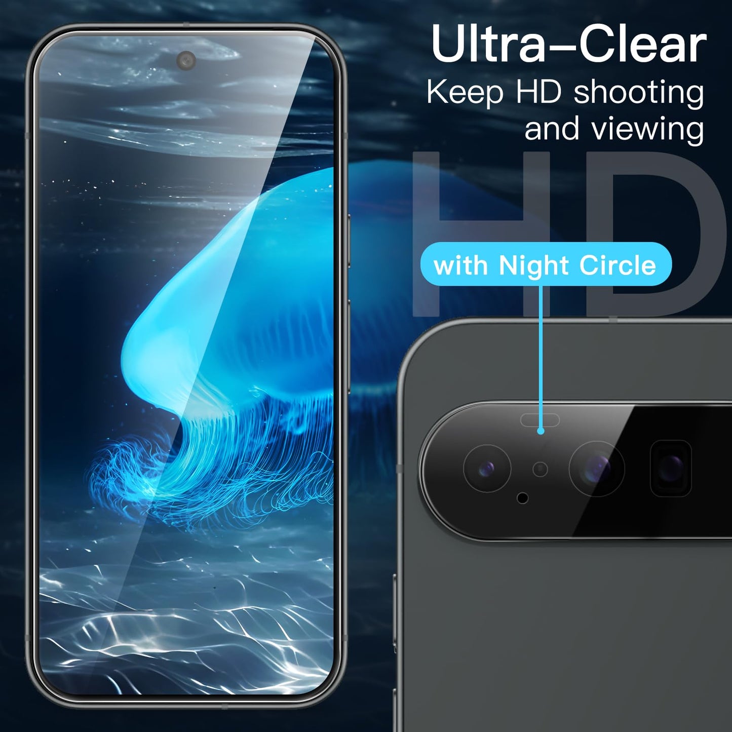 JETech Screen Protector for Google Pixel 10 with Camera Lens Protector, Easy Installation Tool, Fingerprint Unlocking Compatible, Tempered Glass Film, HD Clear, 2-Pack Each