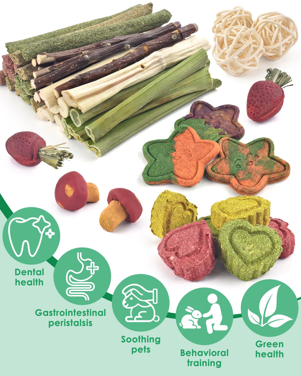 ERKOON 53PCS Bunny Chew Toys, Rabbit Chew Toys for Teeth Grinding, Improve Dental Health, 100% Natural Apple Wood Timothy Grass Cake Treats for Rabbits Guinea Pigs Chinchillas Bunnies Hamsters 🍁 All In One Marketplace Canada