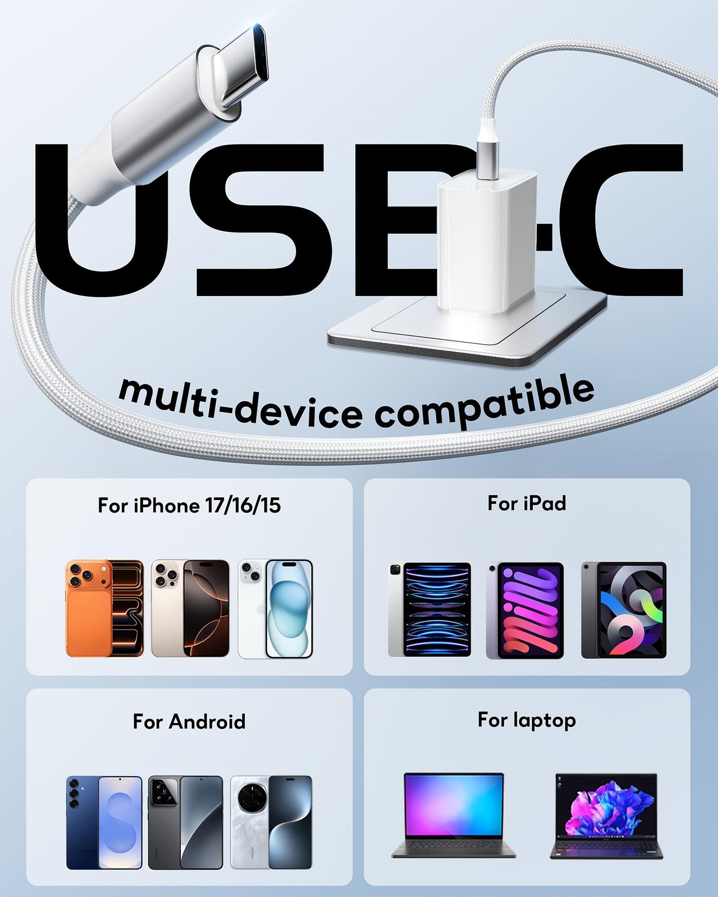 USB C Charger for iPhone 17 16 15, 2 Pack 20W PD 3.0 Type C Charger Fast Charging Block with 6FT USB-C to USBC Cable Compatible with iPhone Air 17 16 15 Pro Max/Pro/Plus Galaxy S25 Ultra and More - Available at All In One Marketplace Canada