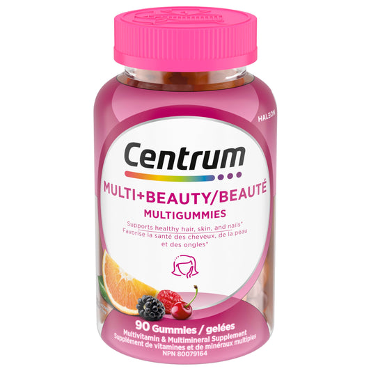 Centrum MultiGummies, Multi+Beauty Multivitamin Gummies, Hair, Skin & Nails Vitamins for Men & Women, Cherry, Berry, and Orange Flavours, 90 Gummies (Packaging May Vary) - Available at All In One Marketplace Canada