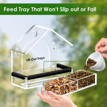 Clear Window Bird Feeder with 5 Extra Strong Suction Cups, DY-SKTY Sturdy and Durable Acrylic Birdfeeders for Viewing Wild Birds Outside, as a Bird Watching Gift, Outdoor Birdhouse Box, Garden Decor - Available at All In One Marketplace Canada