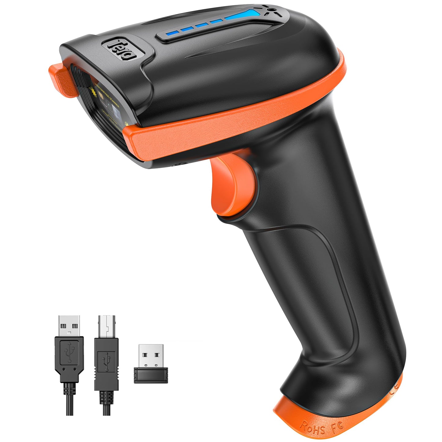 Tera Barcode Scanner Wireless 1D Laser Cordless Barcode Reader with Battery Level Indicator, Versatile 2 in 1 2.4Ghz Wireless and USB 2.0 Wired Tera