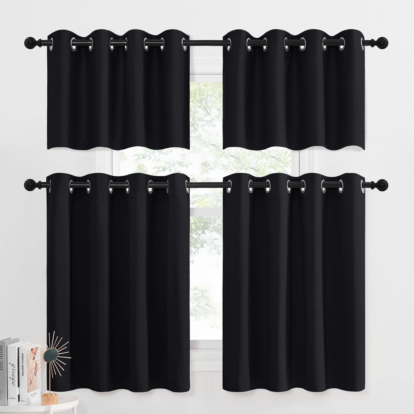 NICETOWN Blackout Valance for Small Window - Thermal Insulated Room Darkening Plain Grommet-Top Short Curtain Panel for Cafe Bar / Apartment (1 Pack, W52 x L36 + 1.2 inches Header, Black)