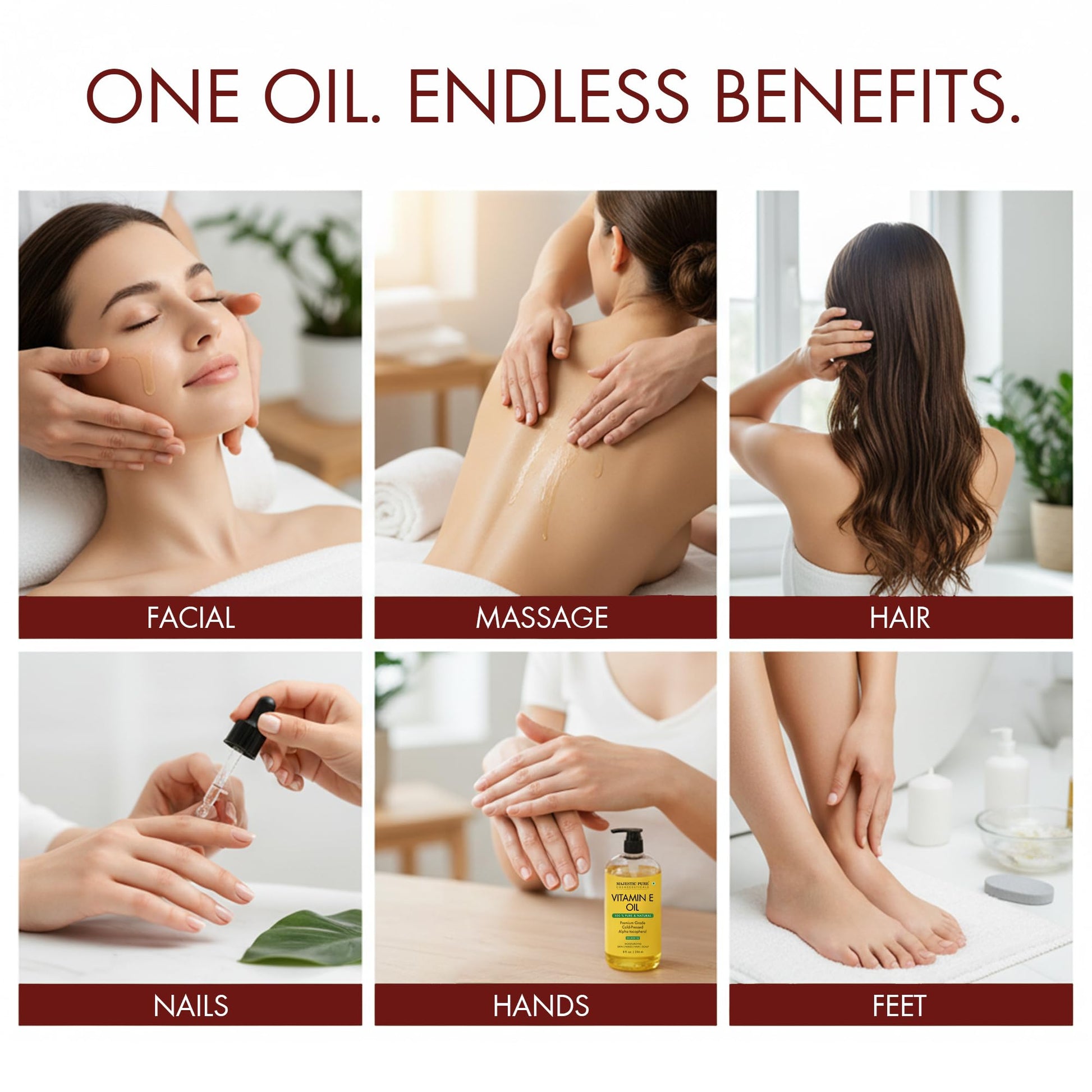 Majestic Pure Vitamin E Oil - 100% Pure & Natural, 20,000 IU | Premium Grade, Cold-Pressed and Tocopherol to Repair Dry, Damaged Skin| Moisturizing Skin, Hair and Scalp 8 Fl Oz
