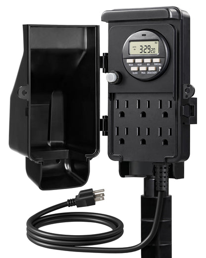 DEWENWILS Outdoor Digital Power Strip Timer, Outdoor Multi Socket Timer, Waterproof 6 Outlet Garden Power Stake, 6ft Cord, for Halloween/Christmas Lights, Yard, Garden, 15A Heavy Duty 🍁 All In One Marketplace Canada