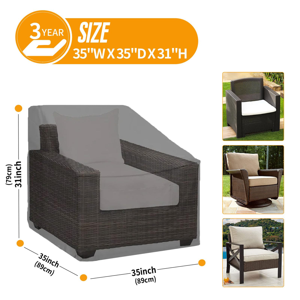 Kipiea 500D Patio Chair Covers Waterproof Winter 2 Pack - Heavy Duty Lawn Outdoor Furniture Chair Covers with Anti UV and No Tears, No Fading (35" W x 35" D x 31" H) 🍁 All In One Marketplace Canada