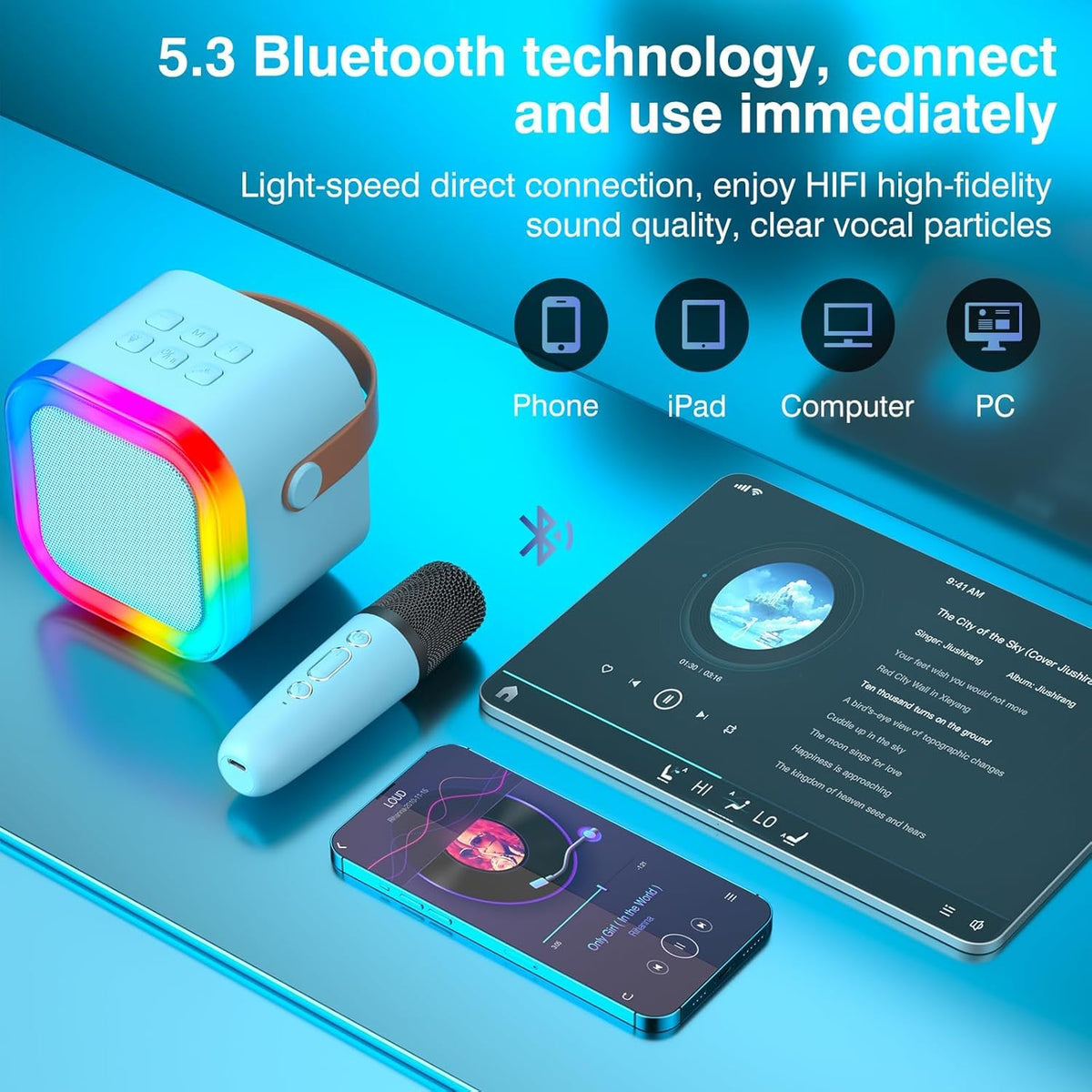 TAEMVV Mini Karaoke Machine for Kids,Portable BT Speaker with 2 Wireless Microphones and LED Light Holiday Birthday Gift Toy for Boys and Girls Teens Over 4,5,6,7,8,9,10,11,12+ Years Old(Blue) 🍁 All In One Marketplace Canada