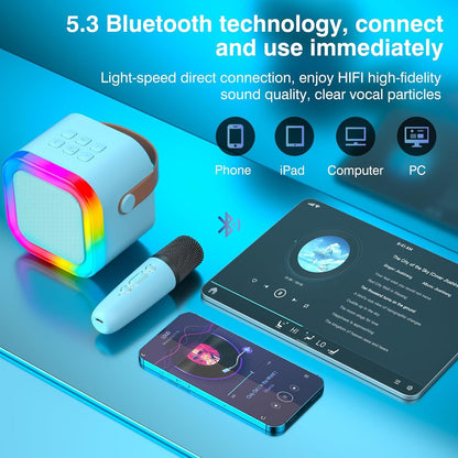 TAEMVV Mini Karaoke Machine for Kids,Portable BT Speaker with 2 Wireless Microphones and LED Light Holiday Birthday Gift Toy for Boys and Girls Teens Over 4,5,6,7,8,9,10,11,12+ Years Old(Blue) 🍁 All In One Marketplace Canada