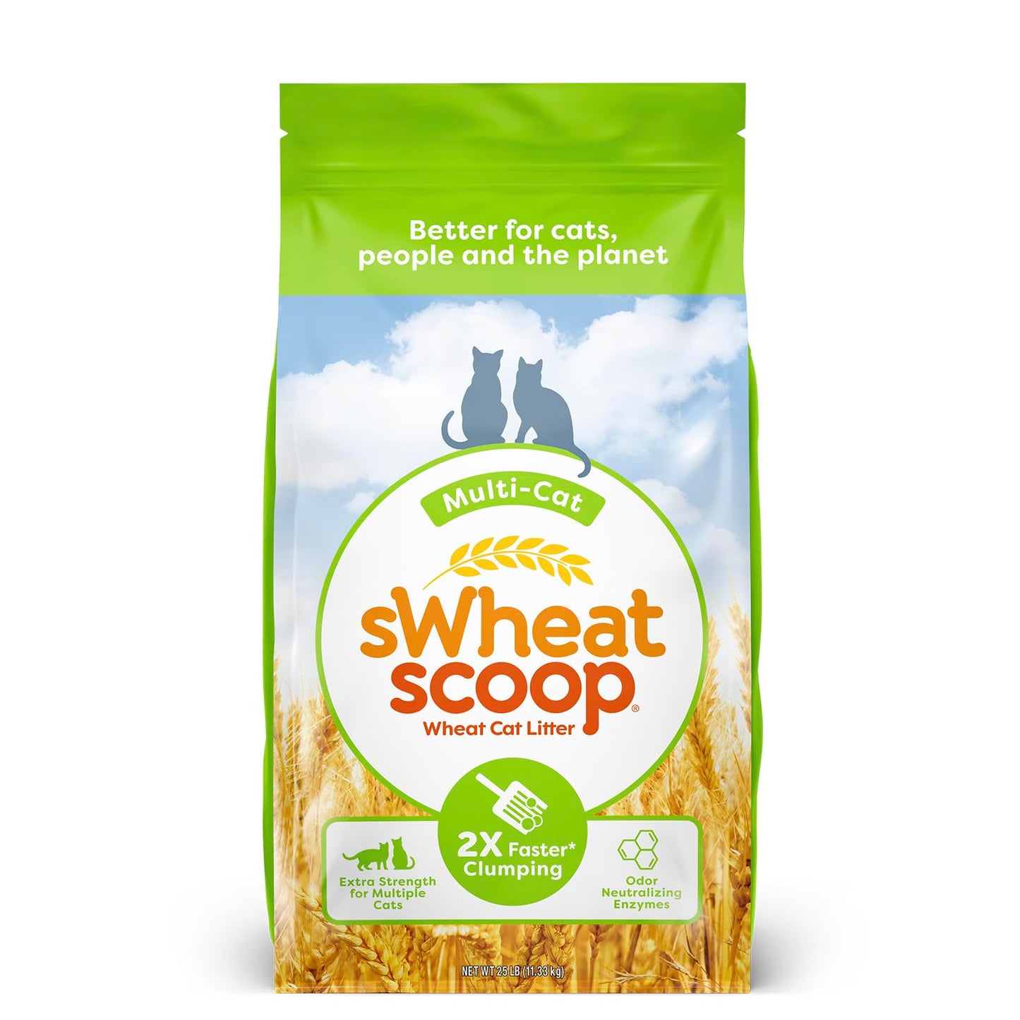 sWheat Scoop Natural Wheat Multi-Cat Litter, Superior Clumping with Odor Neutralizing Enzymes, 25 Pound Bag sWheat Scoop