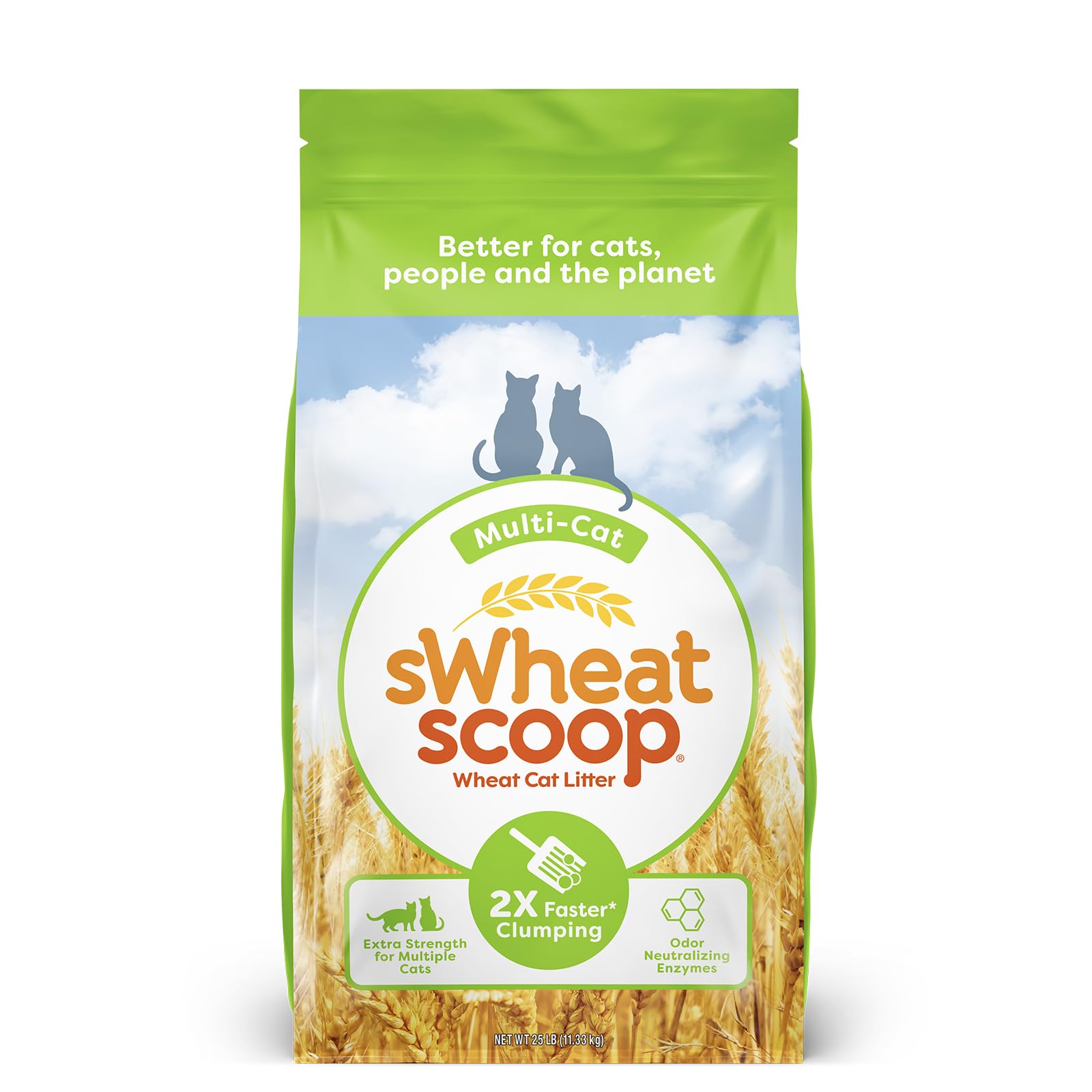 sWheat Scoop Natural Wheat Multi-Cat Litter, Superior Clumping with Odor Neutralizing Enzymes, 25 Pound Bag sWheat Scoop