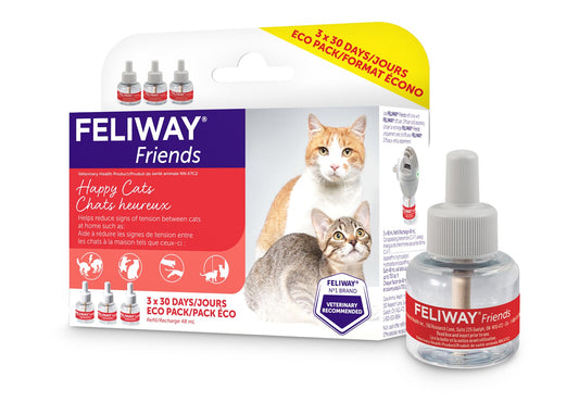 FELIWAY Friends Diffuser Refill Value Pack, Promotes harmony between cats in multi-cat households, VHP Registered NN.X7C2, includes 3 Refills, Lasts 90 Days, Cat Calming Pheromones, 3 x 48ml