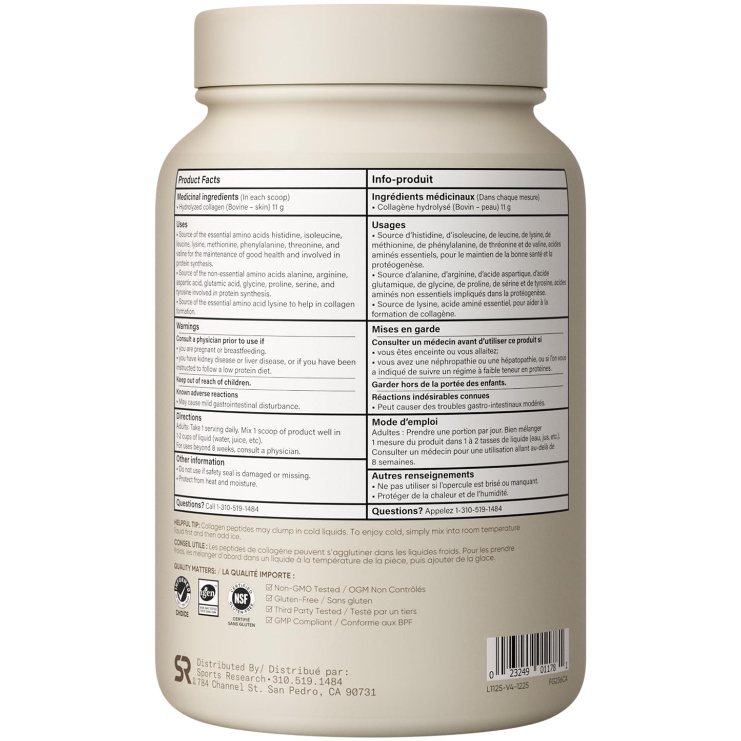 Sports Research® Premium Collagen Peptides Powder (32oz Jar) | Grass-Fed, Certified Paleo Friendly, Non-GMO and Gluten Free - Unflavored and Easy to Mix