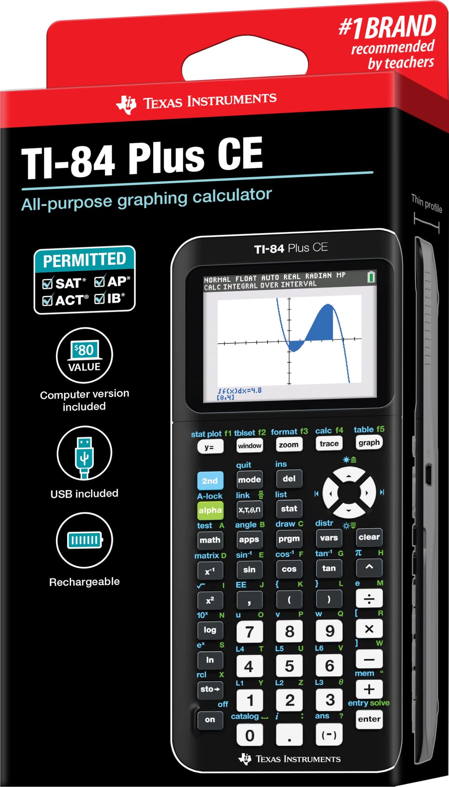 Texas Instruments TI-84 Plus CE Color Graphing Calculator, Black 7.5 Inch Texas Instruments