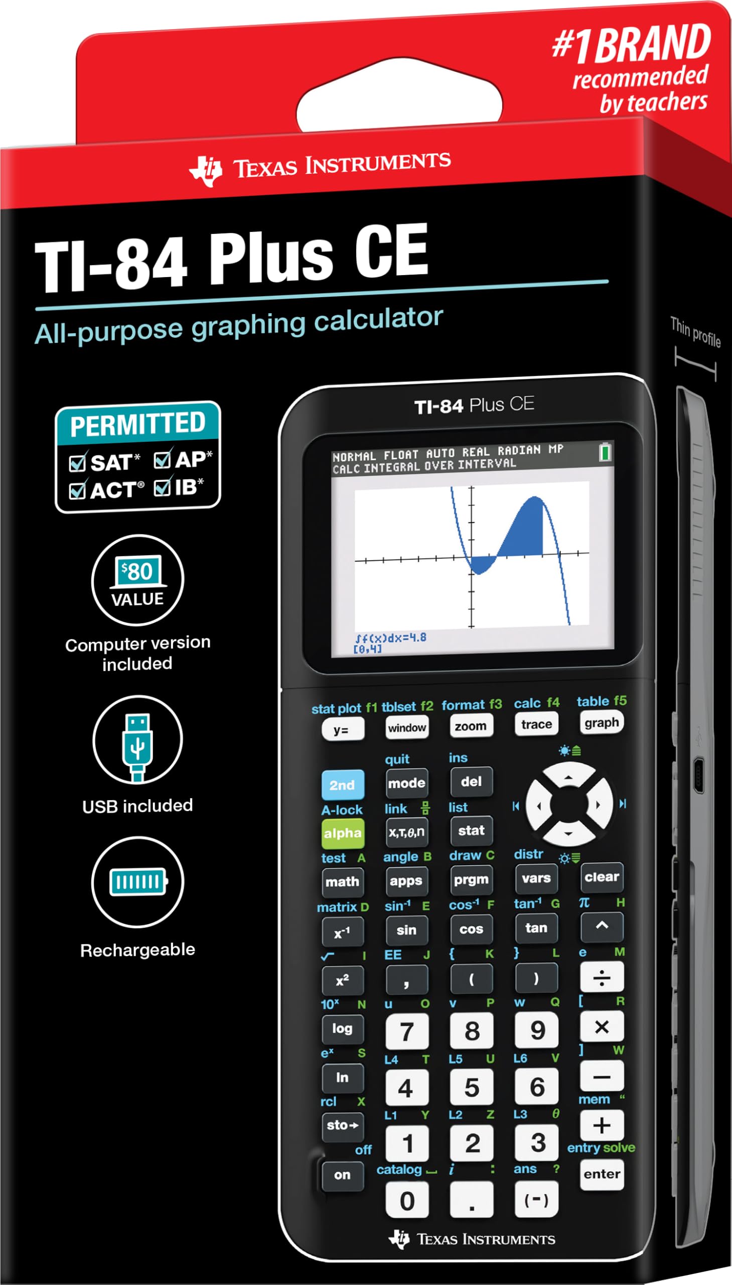 Texas Instruments TI-84 Plus CE Color Graphing Calculator, Black 7.5 Inch Texas Instruments