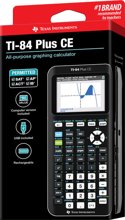Texas Instruments TI-84 Plus CE Color Graphing Calculator, Black 7.5 Inch Texas Instruments
