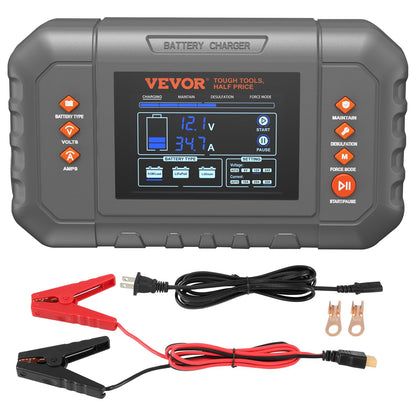 VEVOR Smart Battery Charger, 35-Amp, Lithium LiFePO4 Lead-Acid (AGM/Gel/SLA) Car Battery Charger with LCD Display, Trickle Charger Maintainer Desulfator for Boat Motorcycle Lawn Mower Deep Cycle VEVOR