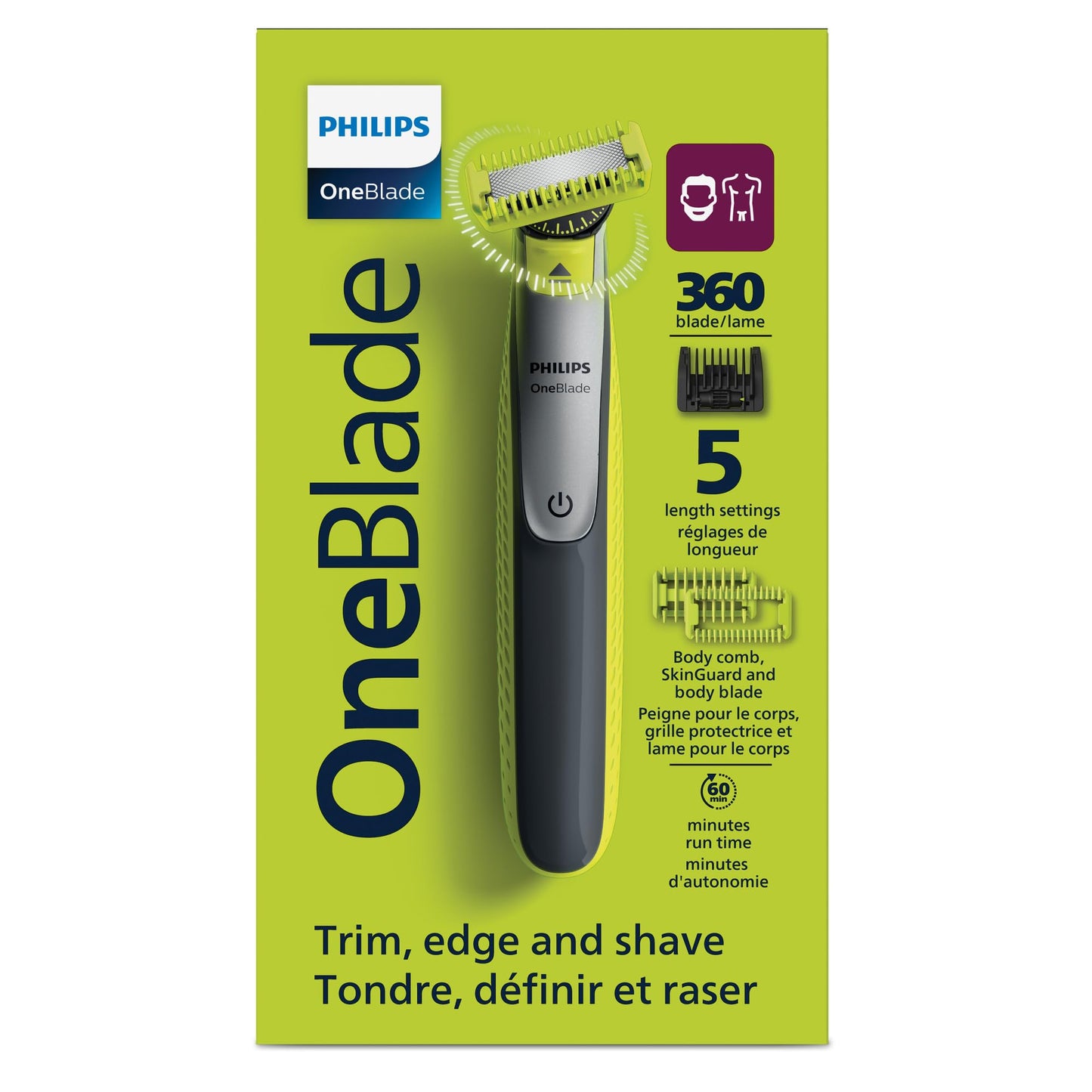 Philips OneBlade 360 Face & Body, Wet & Dry, Trim, Edge & Shave with the 5-in-1 Adjustable Comb and Body Comb, QP2834/23 - Available at All In One Marketplace Canada