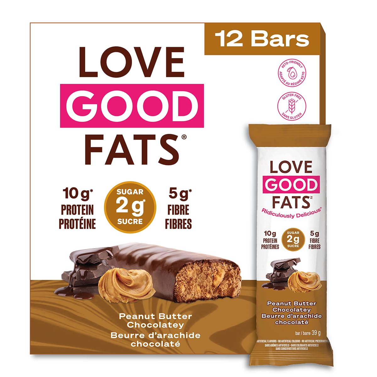 Love Good Protein Truffle Bars - Keto-Friendly Peanut Butter Chocolate Snack (12 Pack)