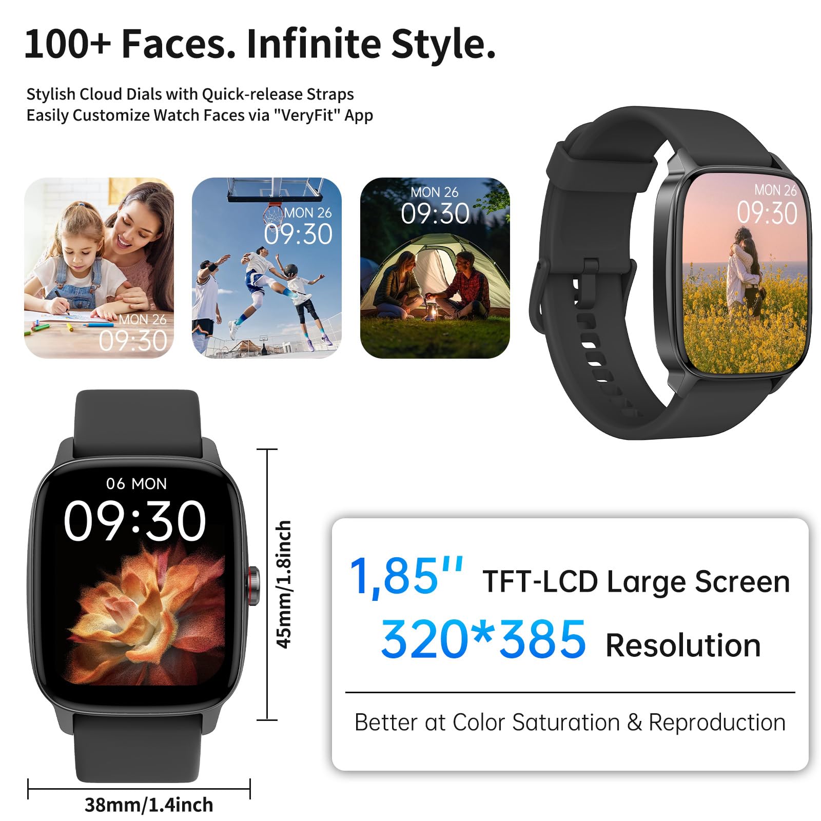 Smart Watch for Men Women, Bluetooth Call Smartwatch with AI Voice, 1.85" HD Fitness Watch, Heart Rate/Steps/Sleep Monitor, 100+ Sports Modes, IP68 Waterproof Watch for Android iOS - Available at All In One Marketplace Canada