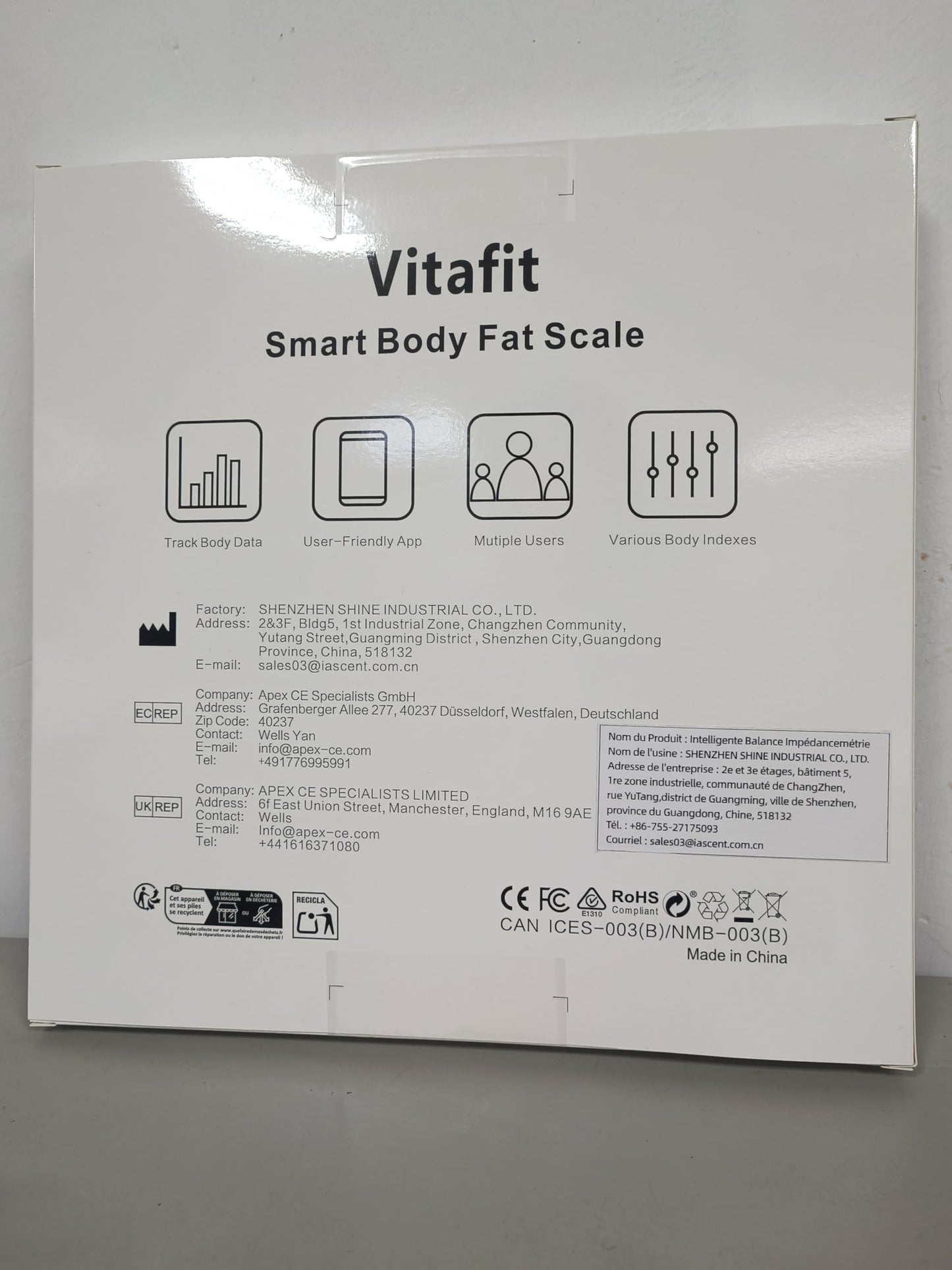 Vitafit Smart Weight Scale, High Accuracy 0.1lb by Our Professional Factory Since 2001, Scale Body Weight App Sync 13 Body Composition with BMI, Body Fat and Muscle, 400lb, LED, Black - Available at All In One Marketplace Canada