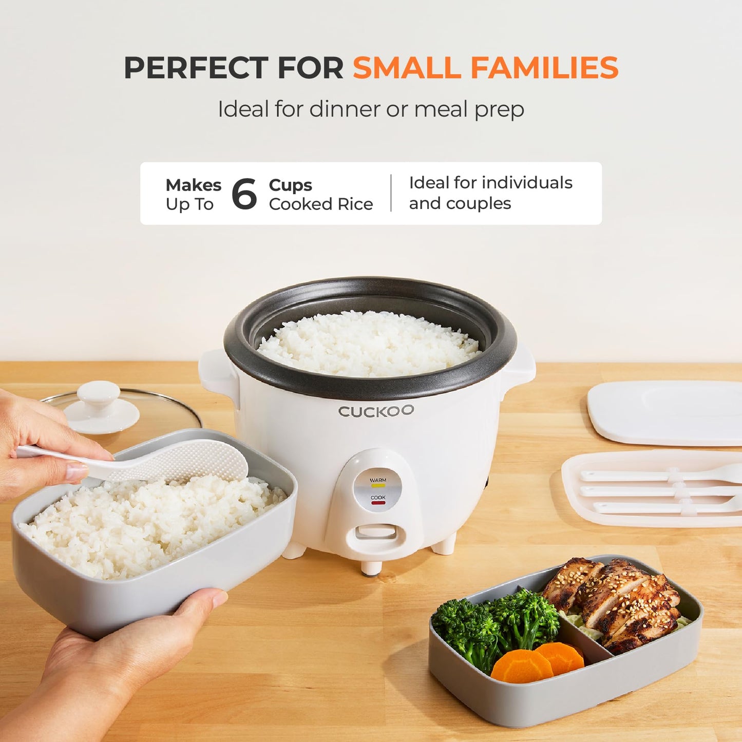 CUCKOO One Touch Rice Cooker 3-Cup (Uncooked) / 6-Cup (Cooked), Mini Rice Cooker & Warmer with Steamer Tray, Versatile Grain Cooker, Soup Maker, Auto Keep Warm, White (CR-0301C) CUCKOO