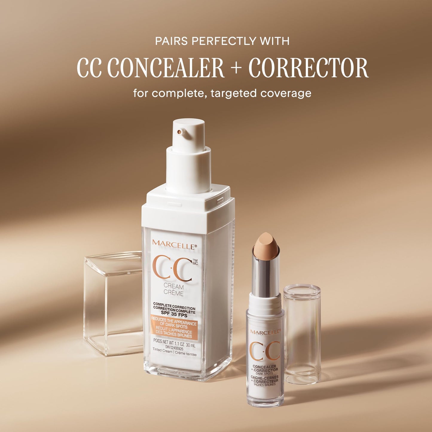 Marcelle CC Cream SPF 35, Light Medium, Complete Correction, Tinted Moisturizer, Non-Comedogenic, Perfume-Free, Paraben-Free, Oil-Free, Hypoallergenic, Cruelty-Free, 30 mL MARCELLE