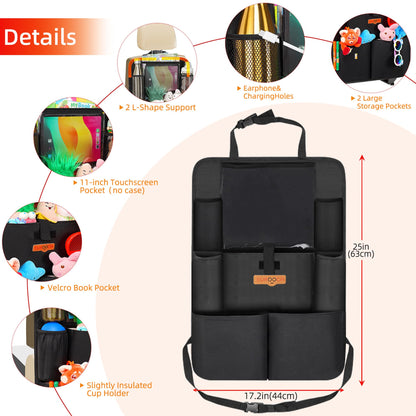 SURDOCA Car Seat Organizer with 11Inch Tablet Holder,8 Pockets,4th Gen Road Trip Essentials for Kids,Backseat Organizer Protectors Storage Accessories